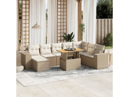 Vidaxl 9 Pcs Conjunto De Sofás P/ Jardim Com Almofadões Vime Pe Bege