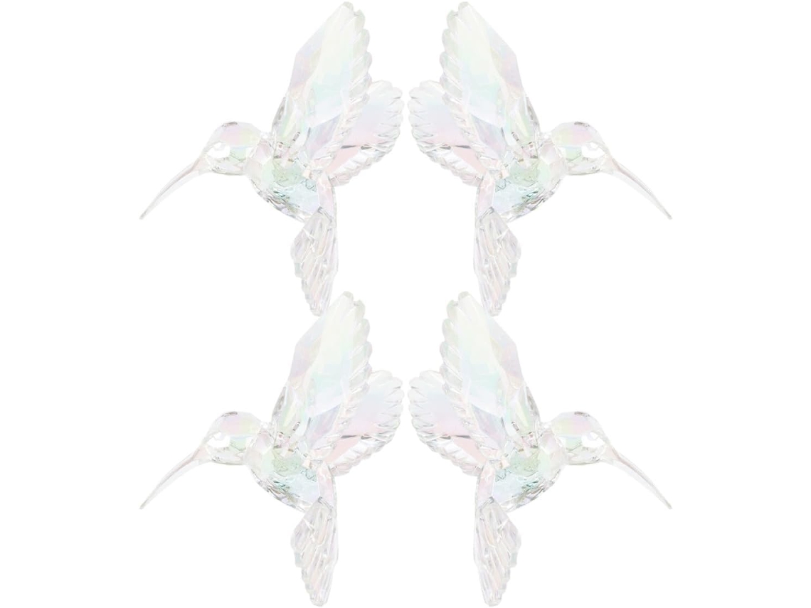 Ornamento de Pássaro em Acrílico Transparente, Kit de 4 Peças, 10x9,5x7cm, para Pendurar em Janelas e Decorar Jardins, CHABERLU