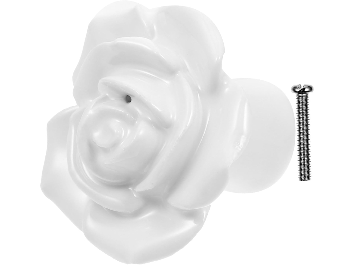 Puxador De Cerâmica Para Armário, Branco, Pintado À Mão, Com Detalhes Dourados