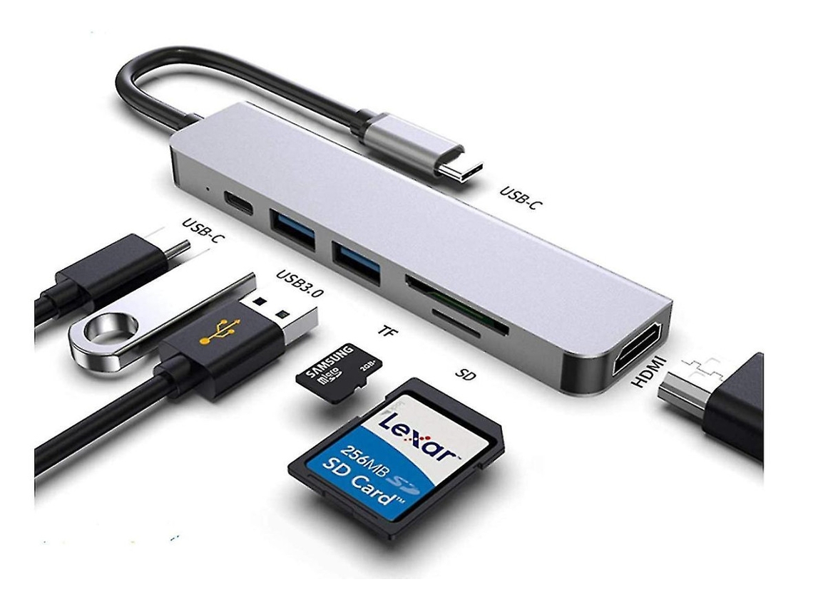 Usb C Hub Best Caple 6 Em 1, 40gbs Thunderbolt 3 Pass Through, 87w Carregamento, Hdmi 4k, 2 Usb 3.0, Leitor Sd/tf Cinza Bestvite