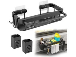Organizador Parede Preto Inox Sem Furo C/ 2 Suportes P/ Palitos e 2 Ganchos ZYBLSSBB
