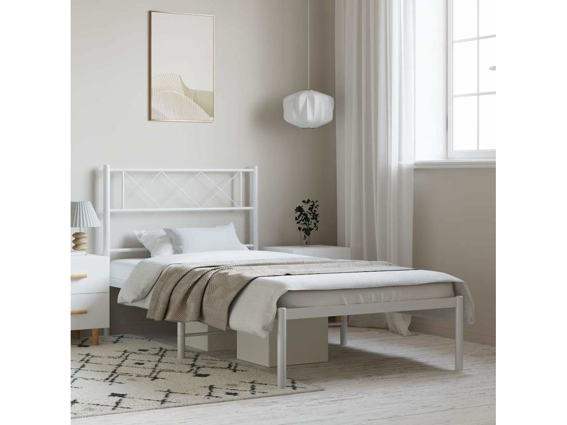 Estrutura De Cama Com Cabeceira 100x190 Cm Metal Branco