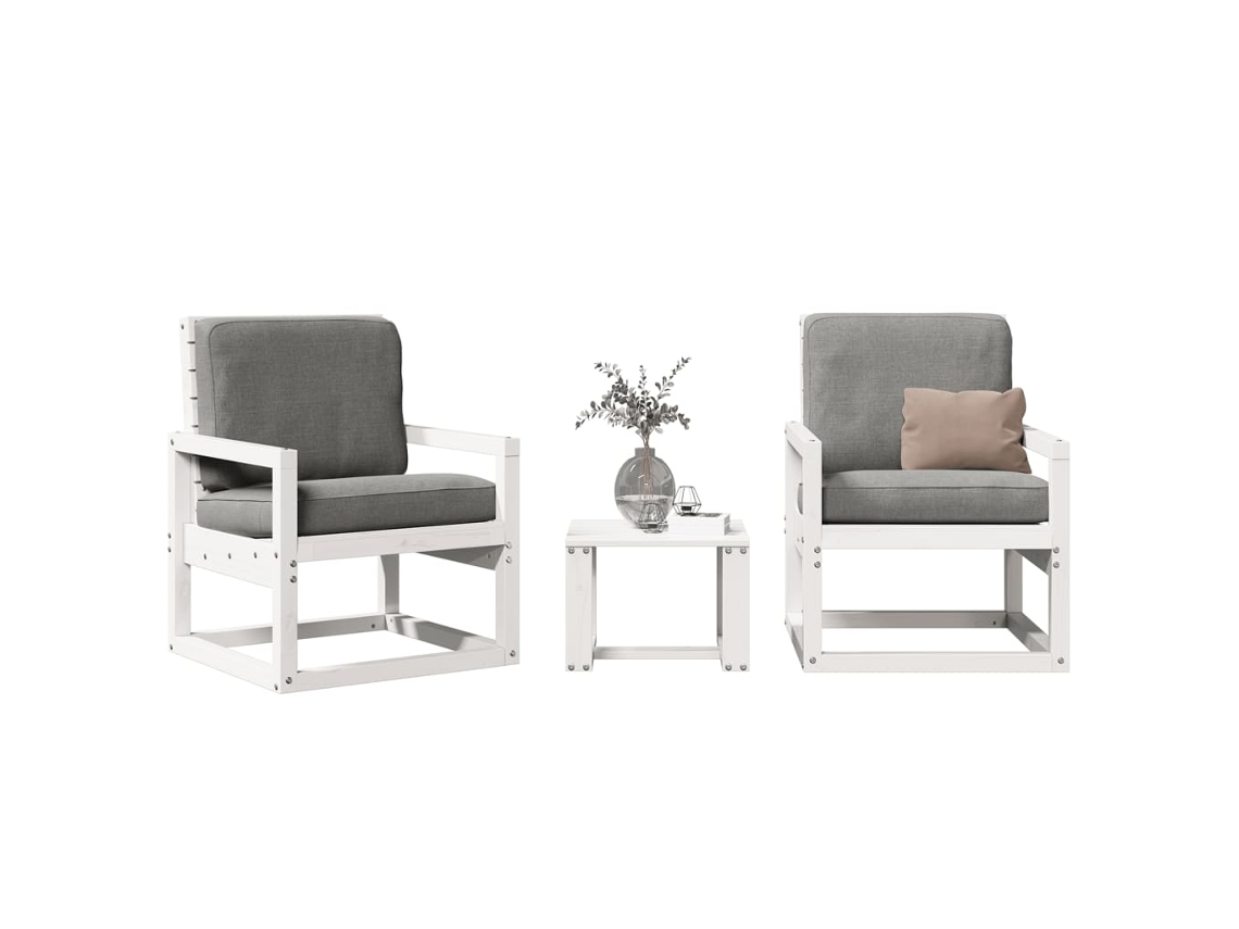 3 Pcs Conjunto Lounge De Jardim Madeira De Pinho Maciça Branco Dkd Home Decor