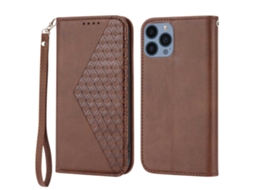 Capa Textura Gémeo Pega Para Iphone 13 Pro Pele Sintética Magnética Castanho