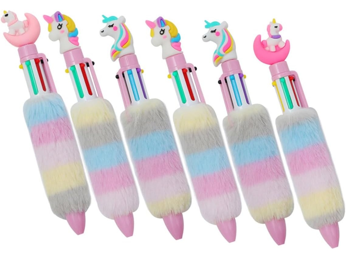 Conjunto De 6 Canetas De Unicórnio De Pelúcia, Caneta Retrátil Para