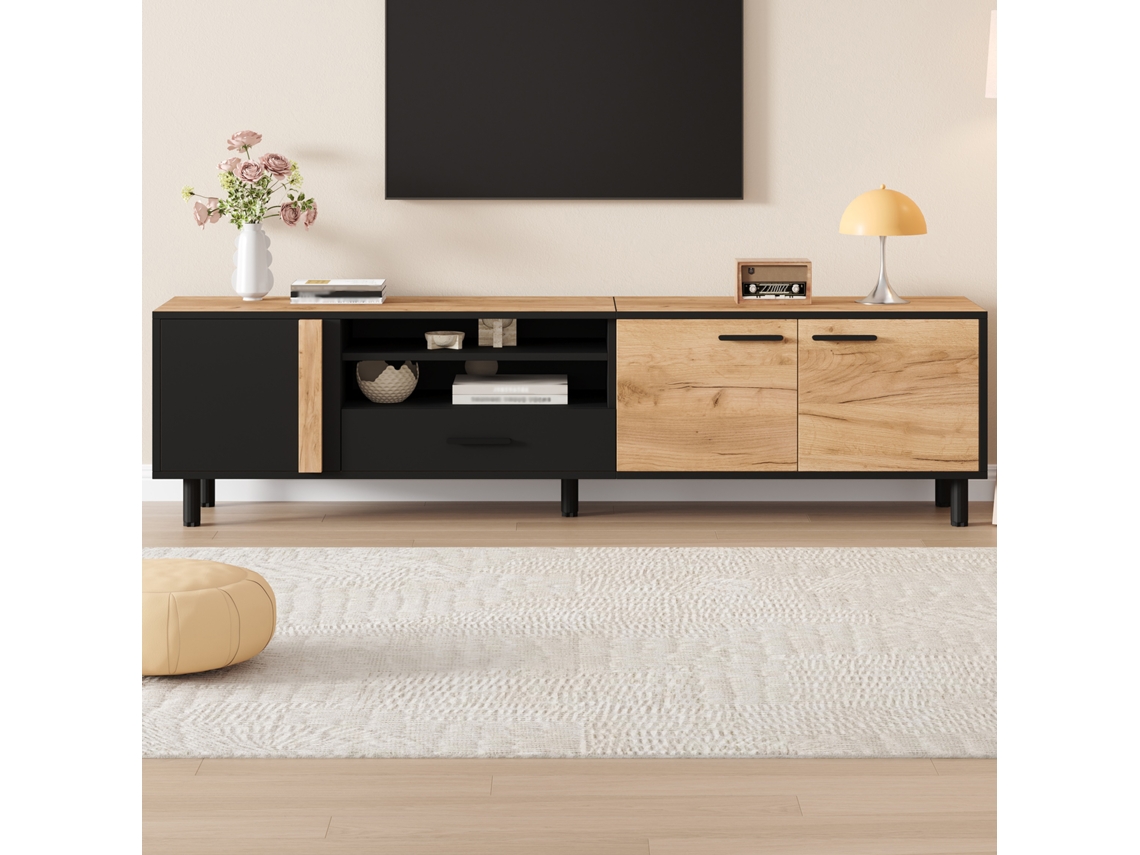 Móvel De Tv Para Tv Até 80 Polegadas Com 3 Portas E 1 Gaveta Madeira E Preto 180x32,5x50 Cm