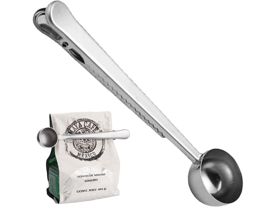 Medidor De Café 18 Cm Com Prendedor Para Saquinhos, E Grãos, Em Aço Inoxidável, Utensílio Cozinha, Chá, Leite Pó, Sorvete Prateado