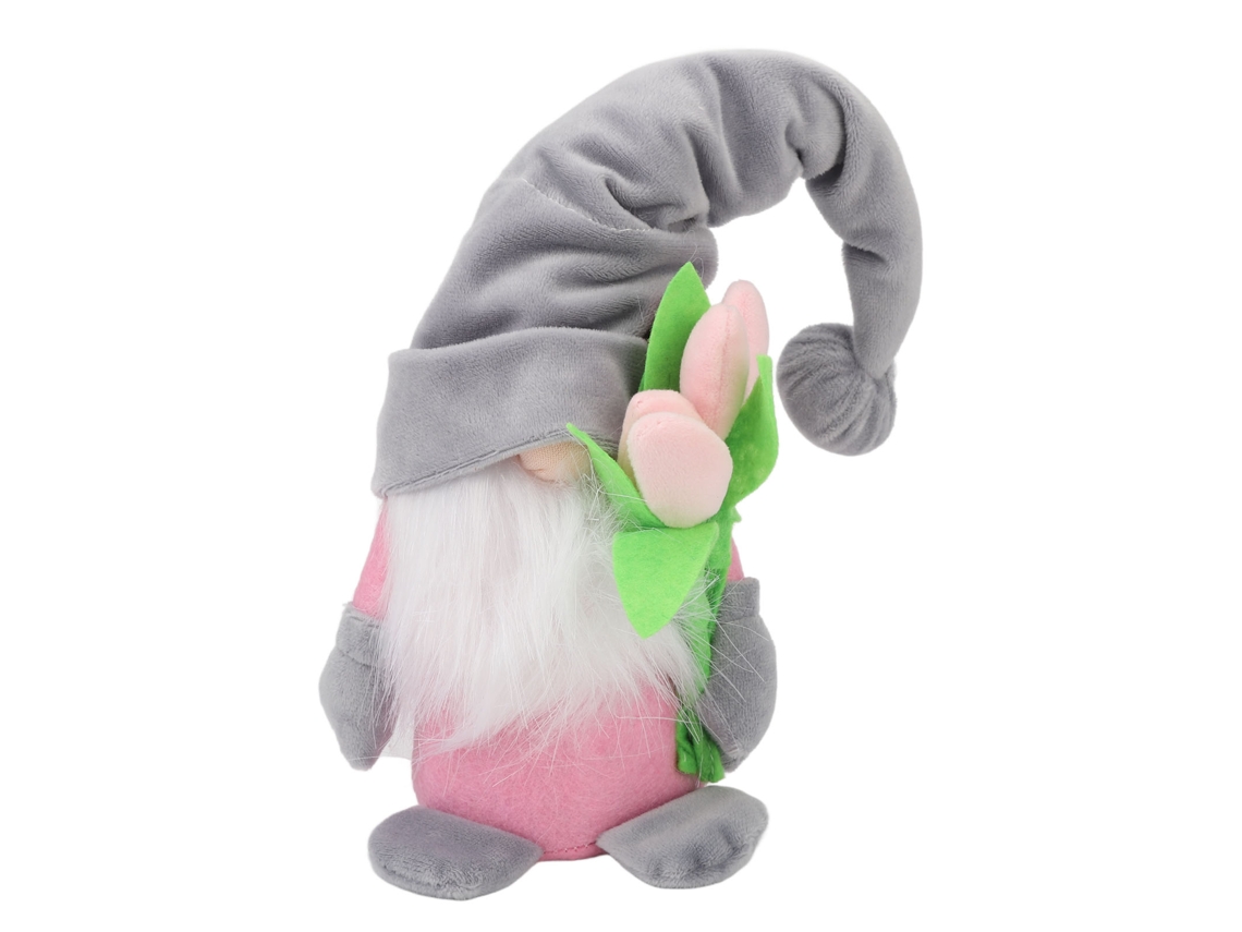 Boneco De Pelúcia Gnome Cinza Com Decoração De Tulipas Para Dia Das Mães