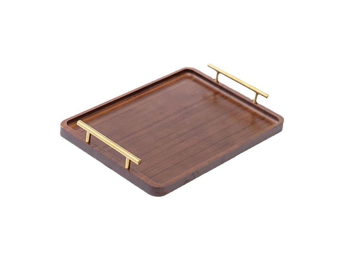 Bandeja De Madeira Com Asas De Metal Para Servir Café Mesa Retangular Decorativa Multiusos Presente Ideal 40x30cm Madera