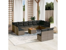 Vidaxl 13 Pcs Conjunto Sofás P/ Jardim C/ Almofadões Vime Pe Cinzento