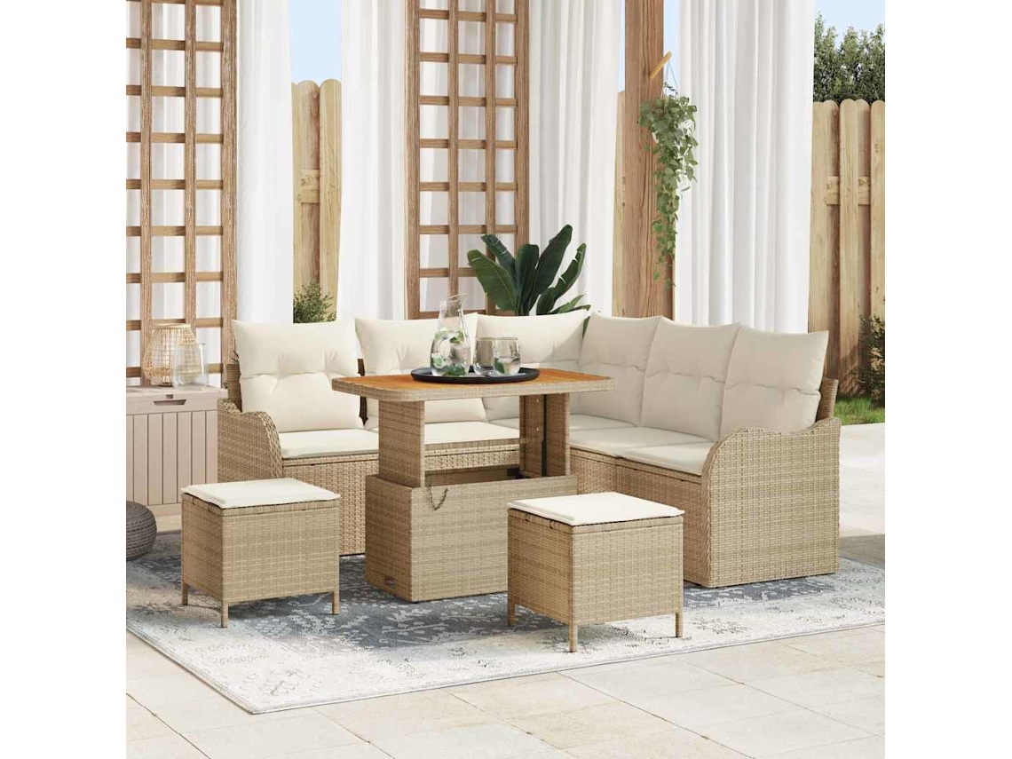 Vidaxl Conjunto De Sofá De Jardim Com Almofada 8 Pcs Bege Vime Pe