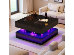 Mesa de Centro Quadrada Branca Brilhante, 78x78x43cm, com Led RGB, 2 Gavetas Pressão ROSAHQNDA