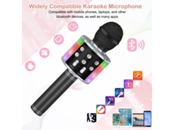 Microfone De Karaokê Sem Fio Bluetooth Portátil Infantil Led Preto