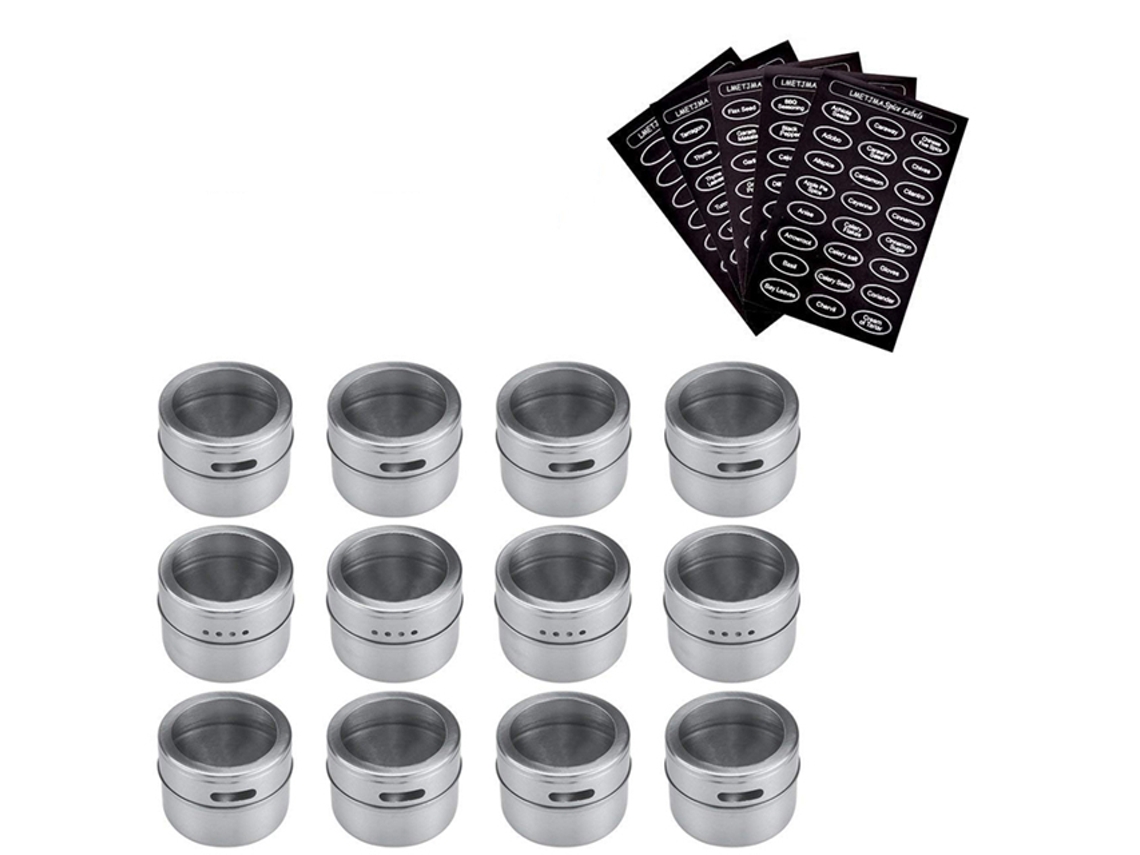 Conjunto de 12 Frascos Magnéticos para Condimentos em Aço Inoxidável, com Etiquetas, para Armazenamento Ecológico. MDUG