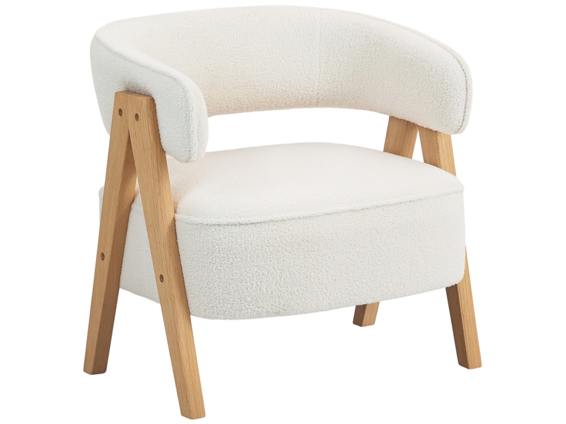 Poltrona Estofada Em Tecido Bouclé, Assento Amplo, Encosto Ergonómico, 70 X 64 X 71 Cm, Branco