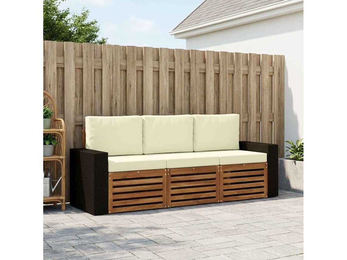 Vidaxl Conjuntos De Sofás Com Almofada 3 Pcs Madeira Sólida De Acácia