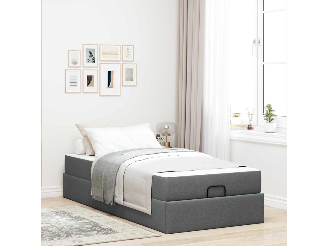 Vidaxl Estrutura De Cama Com Colchão 2 Unid. Cinza Escuro Tecido