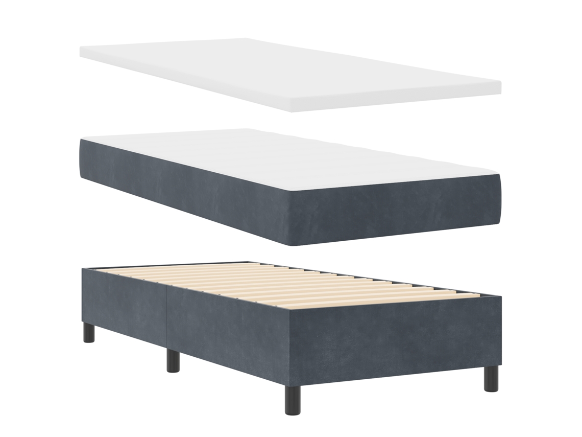 Conjunto 1 Cama Box Vidaxl Cinzento Veludo (190 X 90 Cm)
