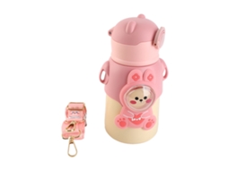 Mali garrafa Isolada para Crianças de Aço Inoxidável 500ml com Palheta e Cinto Desenho Animado