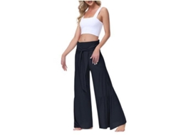 2026 pantalones de Descanso Amplios de Mujer de Cintura Alta Con Correa Atada para Playa Y Yoga L Azul Escuro