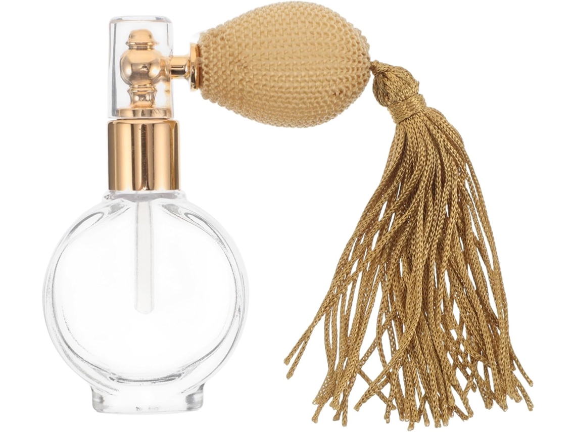 Frasco Plano Com Atomizador De Vidro Recarregável Para Perfume, Ponta Dourada Com Airbag.