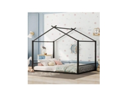 Cama Metálica 140x200cm Preta Para Crianças, Com Estrutura Plana E Proteção Lateral, Resistente E Segura.