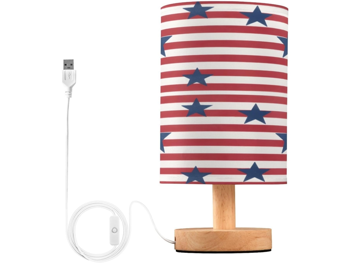Abajur De Cabeceira Com Listras Estreladas Para Quarto, Abajur De Cabeceira Led, Luminária De Leitura Com Portas Usb E