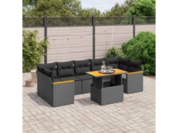 Vidaxl 8 Pcs Conjunto Sofás De Jardim Com Almofadões Vime Pe Preto