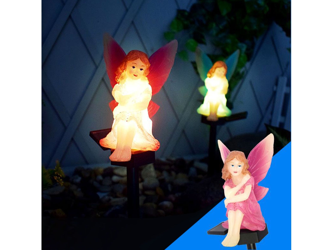 Lâmpada Solar Fada Flor Decorativa IP65 Luz Branca Quente Rosa/Azul S/MARCA