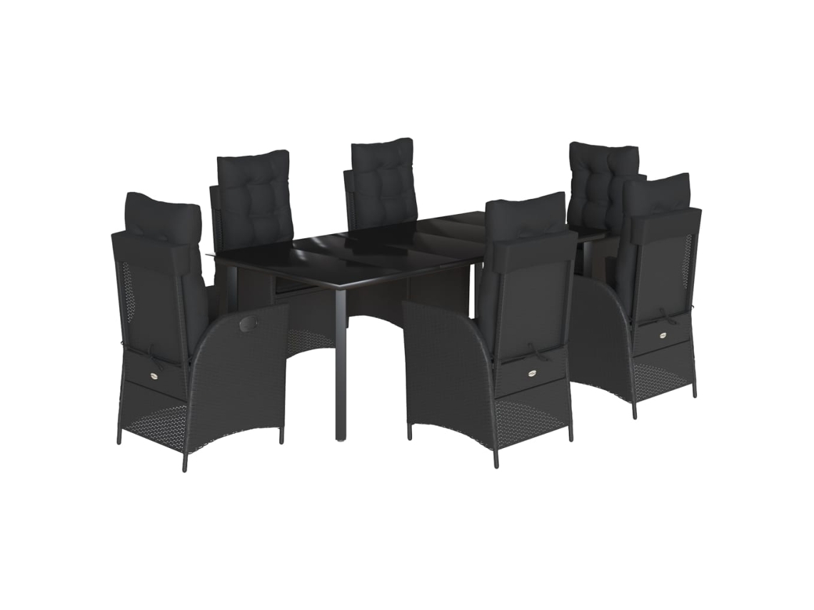 Conjunto de 7 Jantar para Jardim com Almofadões Vime Pe Preto MAISON EXCLUSIVE