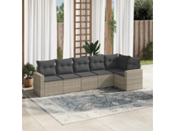 Vidaxl 6 Pcs Conj. Sofás Jardim Com Almofadões Vime Pe Cinzento-claro