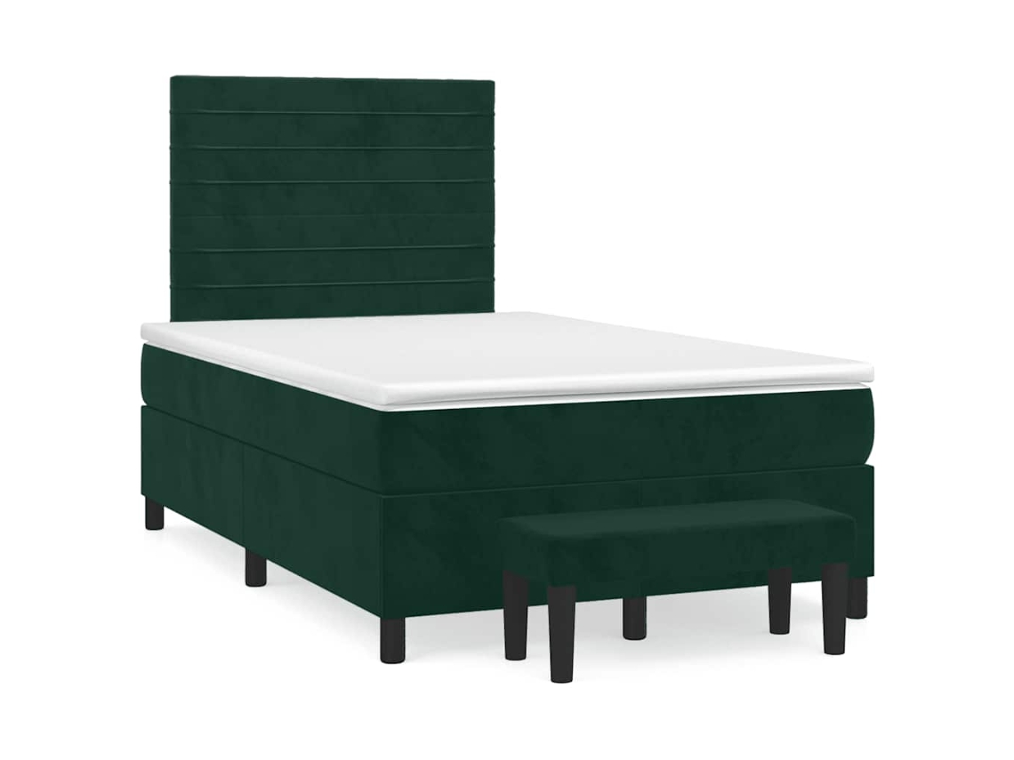 Vidaxl Cama Boxspring Com Colchão 120x190 Cm Veludo Verde-escuro