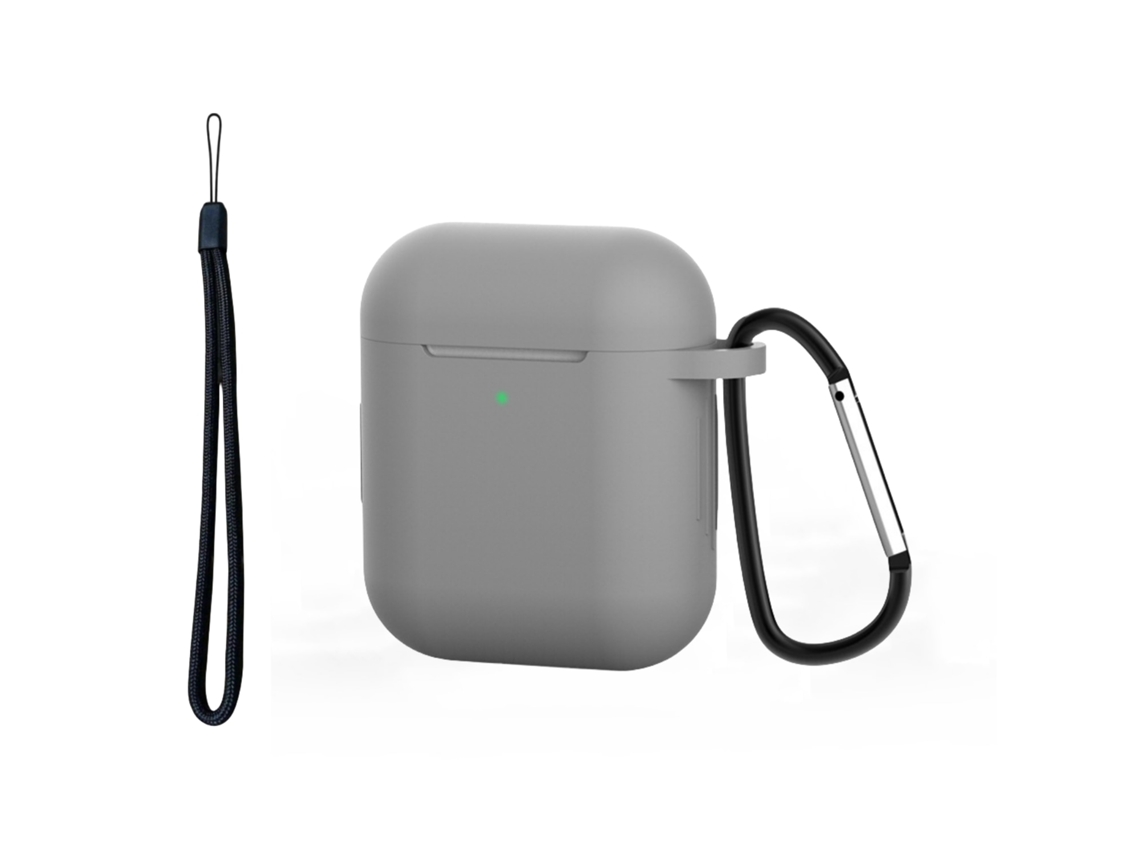 Capa Zruxe Para Airpods 1/2 Silicone Cinzento (proteção Integral, Breloque E Cordão, Carregamento Sem Fios)