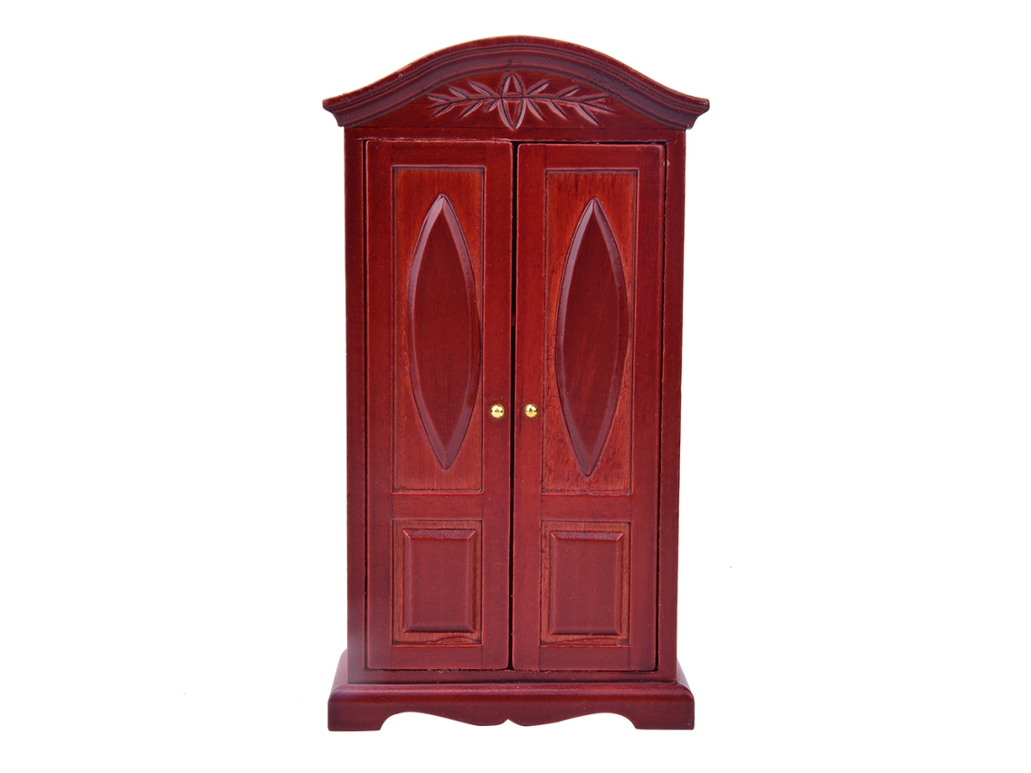 Guarda-roupa De Madeira Miniatura Vintage Porta Dupla 1:12 Para Casinha De Bonecas Vinho Tinto