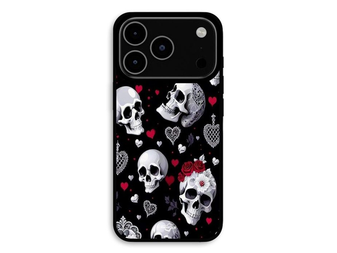 Capa Para Iphone 17 Pro Com Estampa De Caveira E Corações.