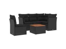 Conjunto Sofás de Jardim 6 Pcs com Almofadões Vime Pe Preto MAISON EXCLUSIVE (6 pcs)