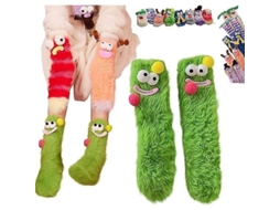 2026 calcetines Monstruo Cálidos Suaves de Terciopelo Coral, Diseño 3d, Regalo Navideño Con Tarjeta
