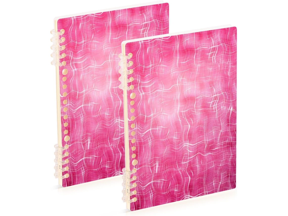 Conjunto de 2 Cadernos A5 Rosa claro com Ondulações Abstratas, 21,1 X 14,5 Cm Material Escolar Resistente Pa
