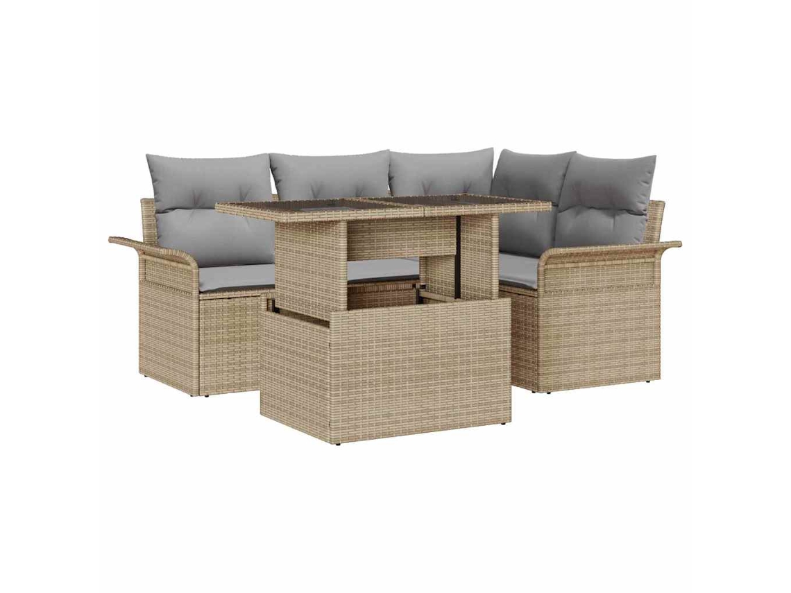 Vidaxl Conjunto de Sofá de Jardim 5 Pcs Bege Rattan Sintético