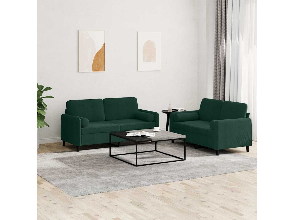 Vidaxl 2 Pcs Conjunto De Sofás Com Almofadas Veludo Verde-escuro