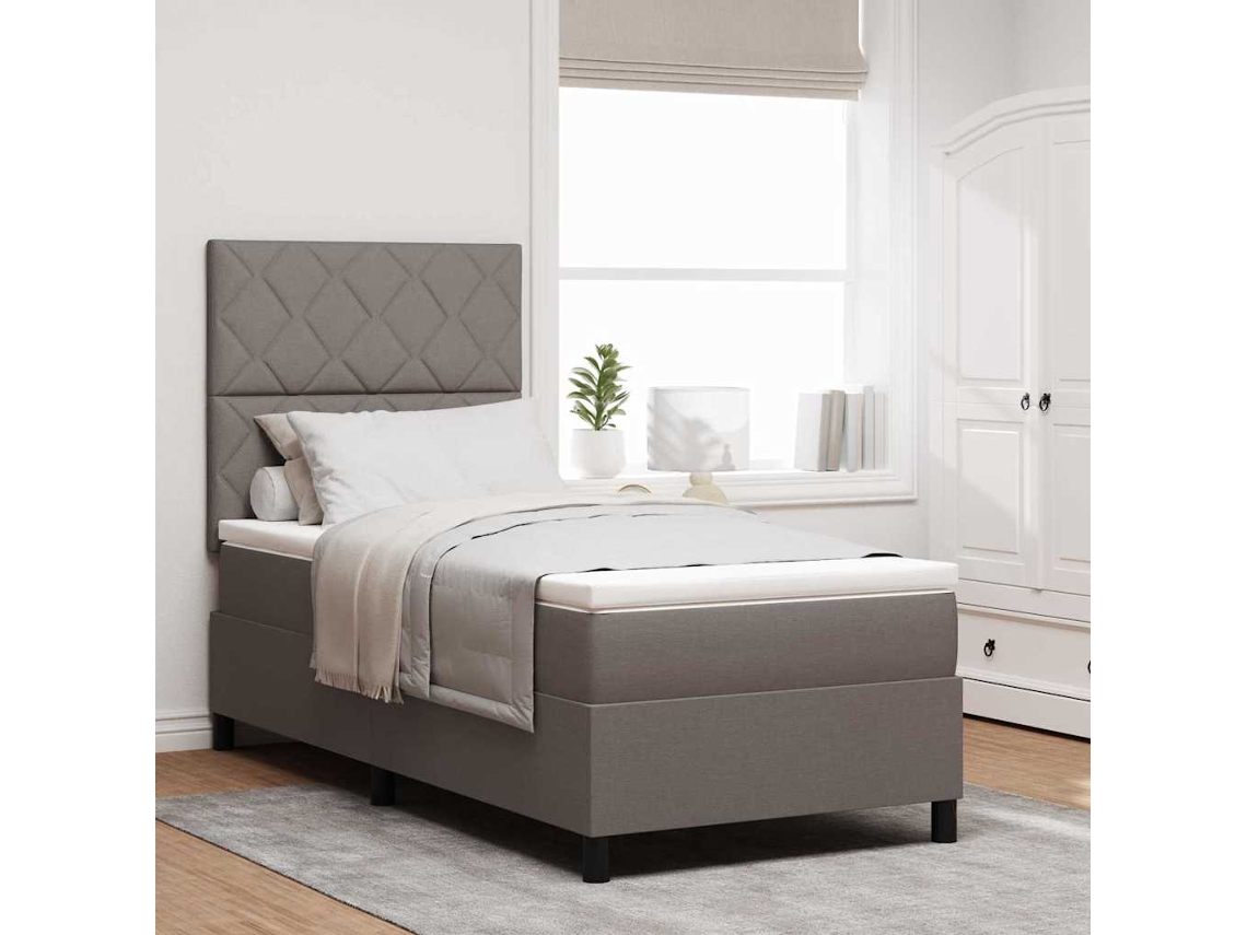 Vidaxl Cama Box Com Cabeceira Cinzento-acastanhado 90 X 200 Cm Tecido