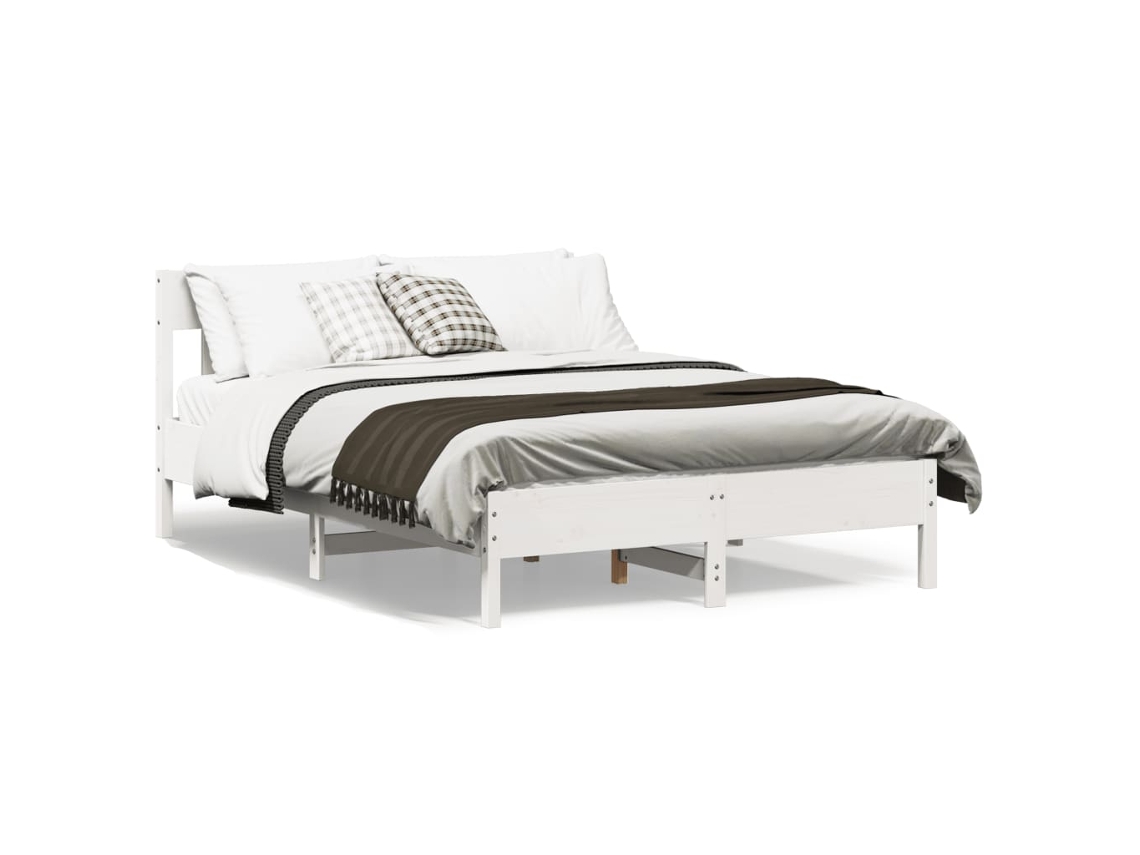 Cama Sem Colchão 140x190 Cm Madeira De Pinho Maciça Branco