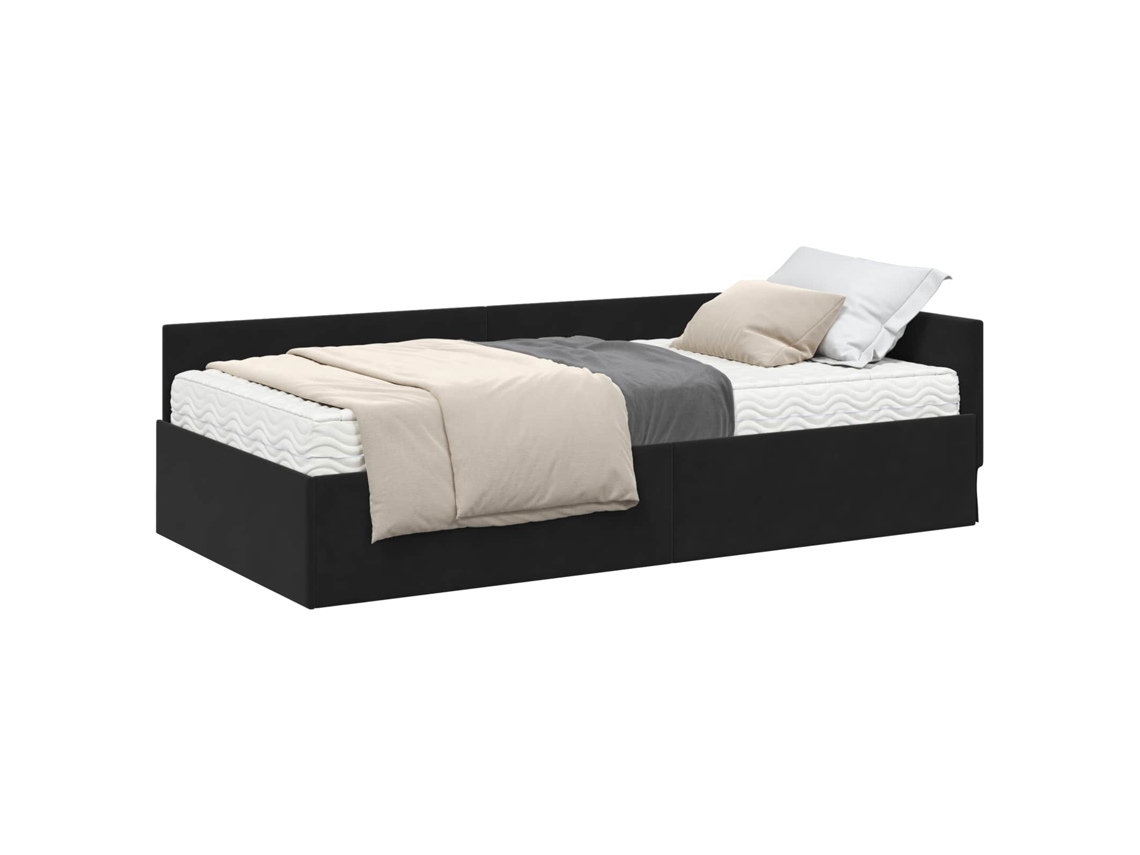 SYFAX™ Estrutura de Cama de Canto com Colchão 2 Pcs Preto Veludo