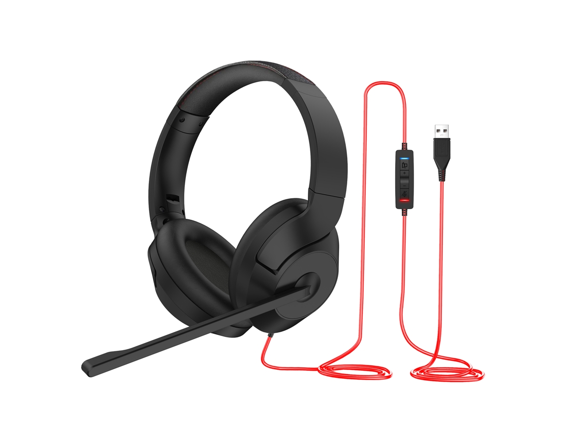 Fone de Ouvido Mali USB com Fio Over Ear, Microfone Rotativo, Cancelamento de Ruído, para Microsoft Teams