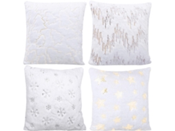 Conjunto de 4 Fronhas Natalinas em Pelúcia e Algodão com Quatro Estampas Chuveiro, Árvore Natal, CHABERLU