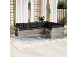 Vidaxl 9 Pcs Conj. Sofás Jardim Com Almofadões Vime Pe Cinzento-claro