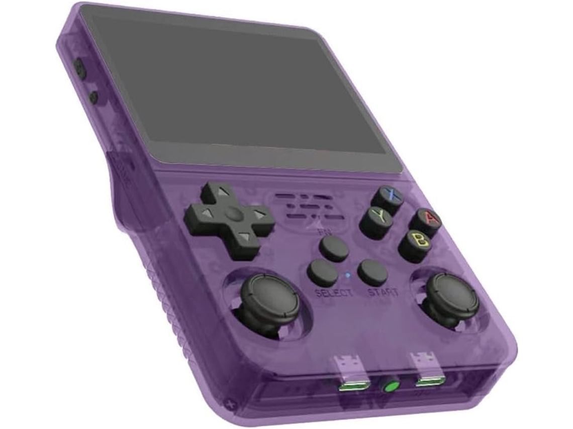 Console portátil R36s, 128 GB, 17800 jogos, roxo, sistema Linux, tela IPS de 3,5 polegadas, reprodutor de vídeo portátil de bolso, novo
