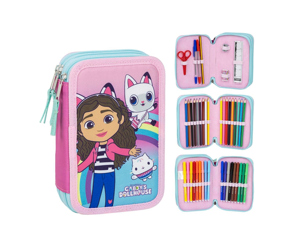 Estojo Escolar Infantil 3 Compartimentos Com Marcadores E Lápis De Cor Gabby's Dollhouse
