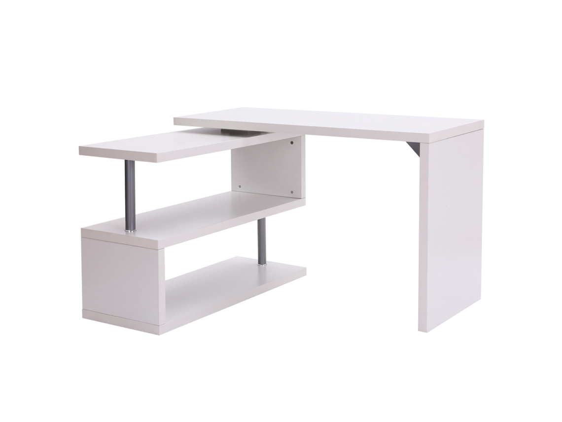 Mesa de Computador Mesa de Computador Mesa de Jantar Modular com Estante Adjacente Melamina Metal Branco Cromado