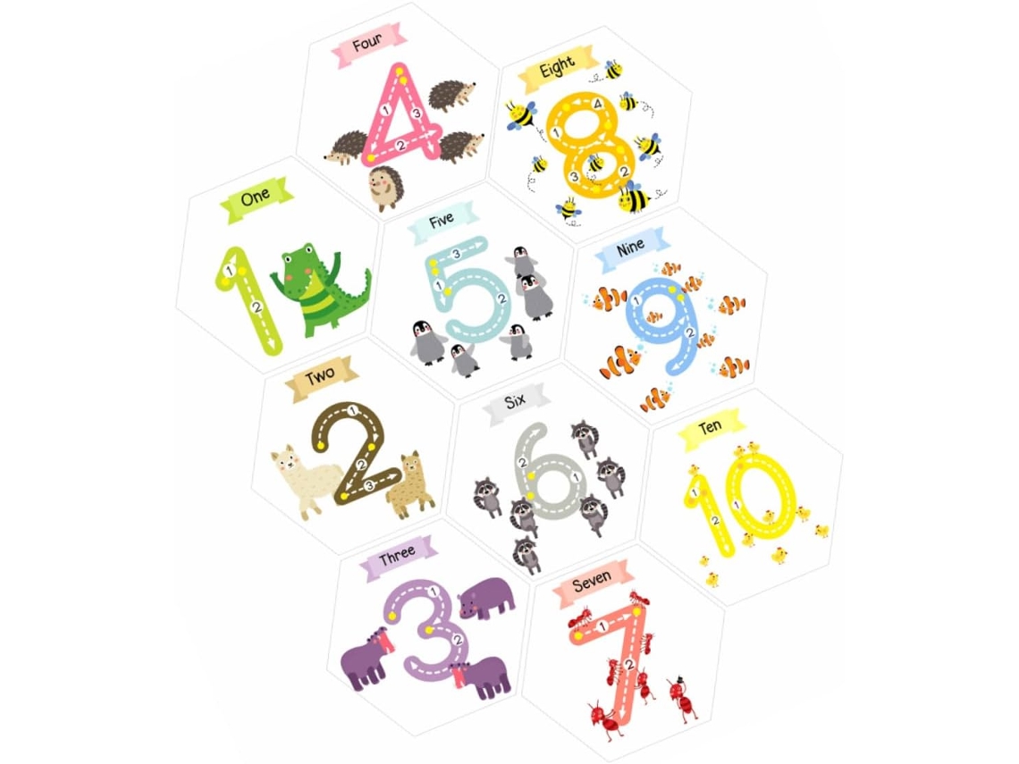 Conjunto De 10 Adesivos De Parede Hexagonais Educativos Para Crianças.